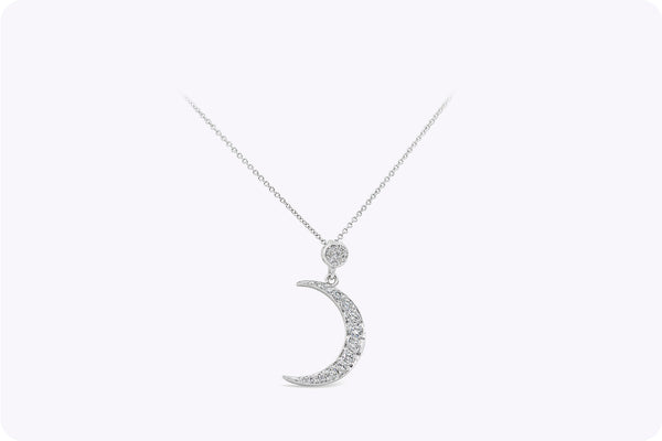 0.51 Carat Total Round Cut Diamond Crescent Moon Pendant Necklace in White Gold