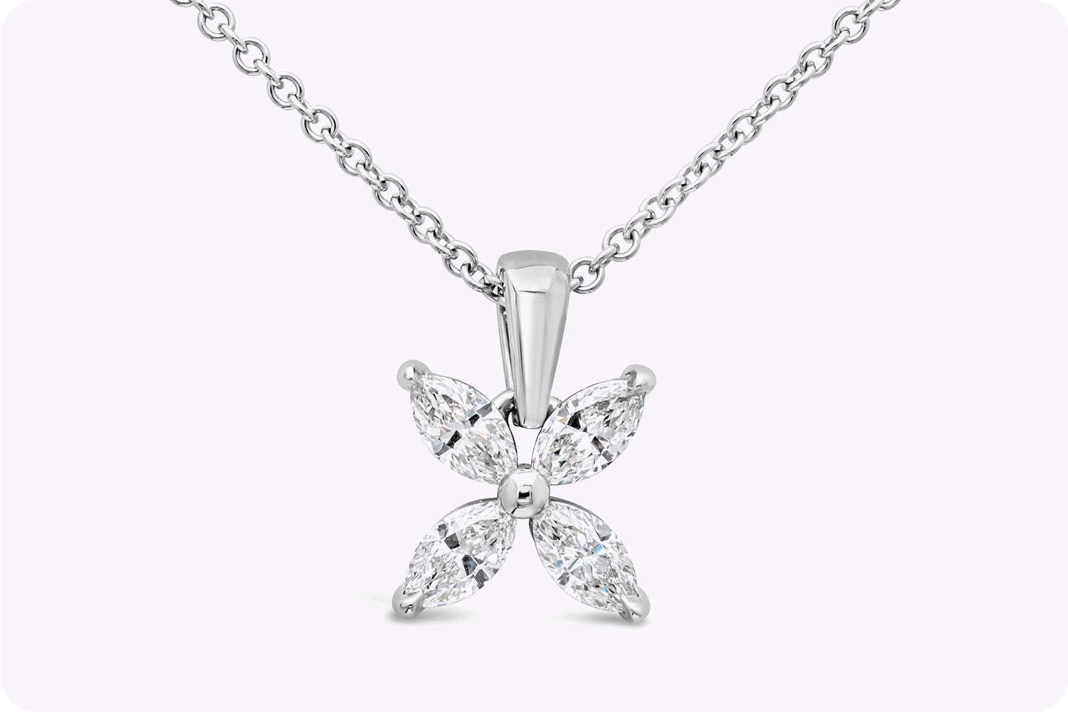 0.92 Carat Total Marquise Cut Diamond Floral Pendant Necklace in White Gold