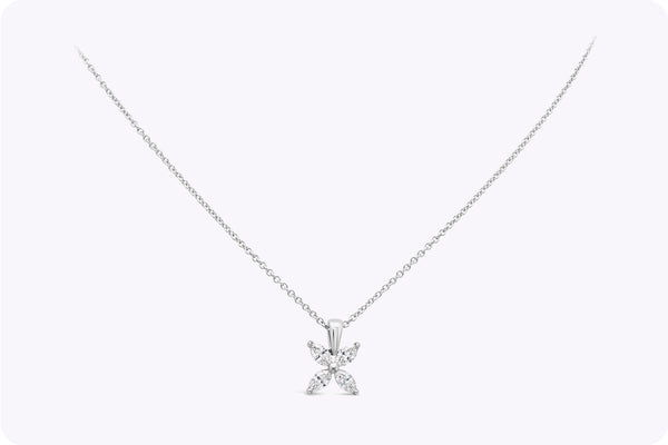 0.92 Carat Total Marquise Cut Diamond Floral Pendant Necklace in White Gold