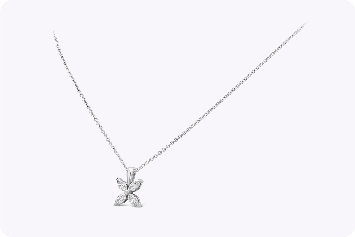 0.92 Carat Total Marquise Cut Diamond Floral Pendant Necklace in White Gold