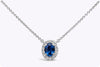 0.73 Carat Oval Cut Sapphire & Diamond Halo Pendant Necklace in White Gold