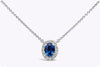 0.73 Carats Oval Cut Sapphire with Diamond Halo Pendant Necklace in White Gold