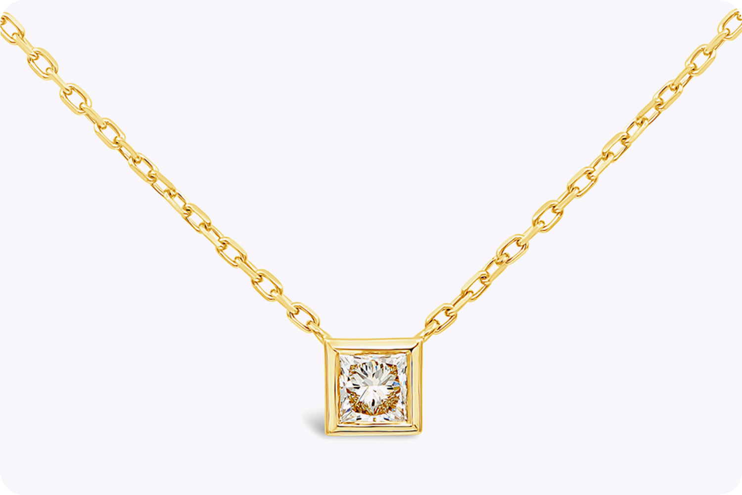 1.07 Carats Princess Cut Diamond Solitaire Pendant Necklace in Yellow Gold