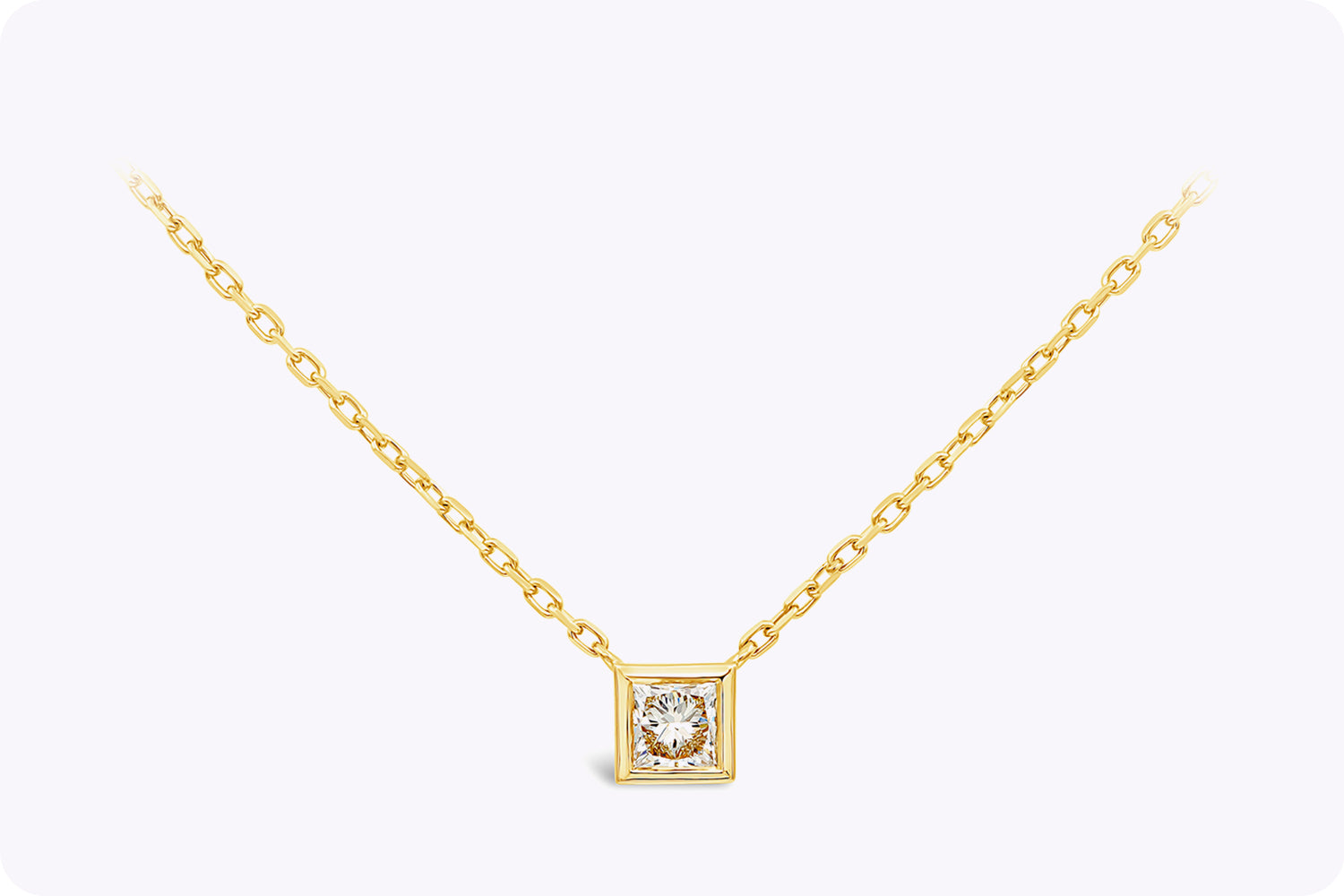 1.07 Carats Princess Cut Diamond Solitaire Pendant Necklace in Yellow Gold