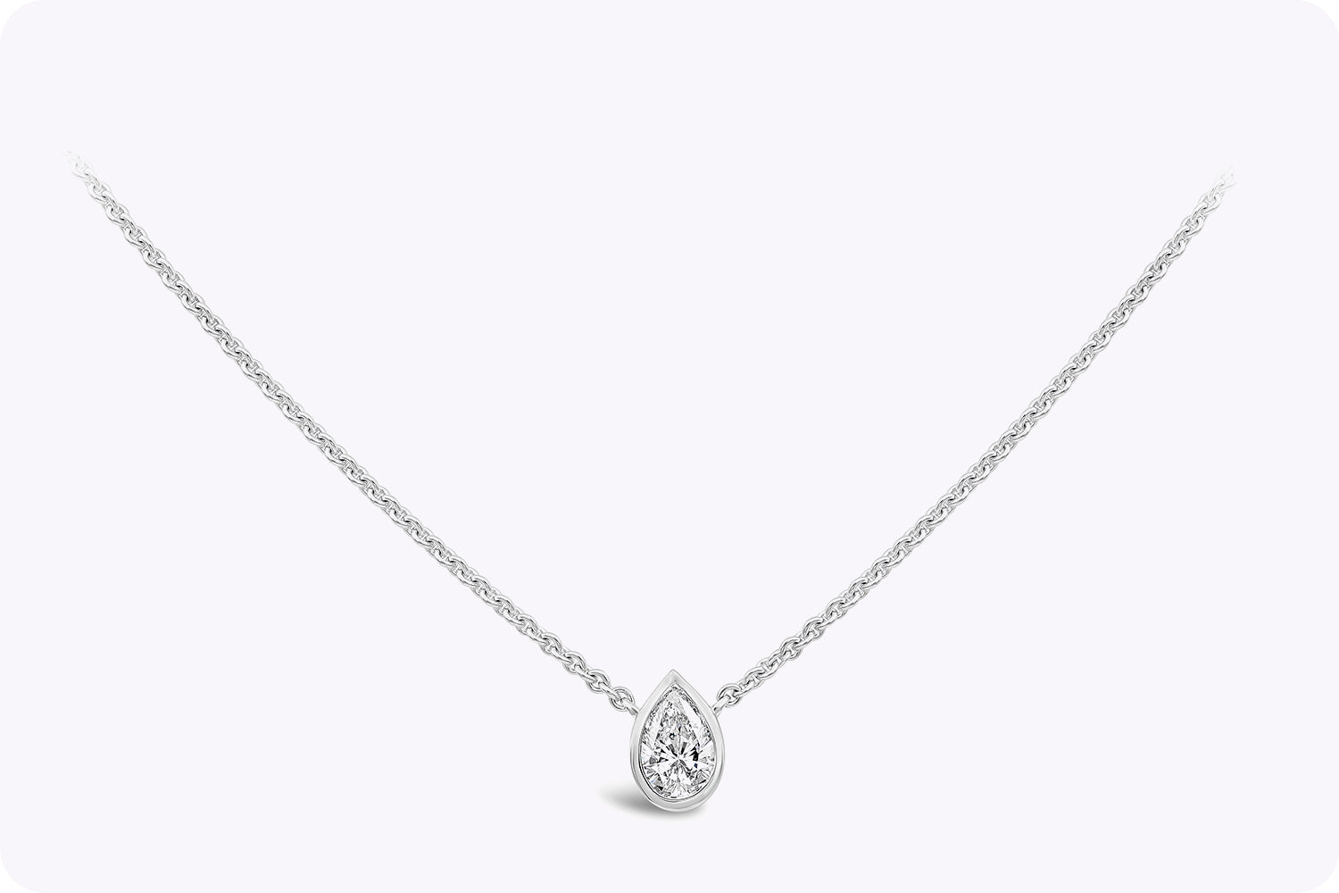 1.02 Carats Pear Shape Diamond Solitaire Bezel Set Pendant Necklace in White Gold