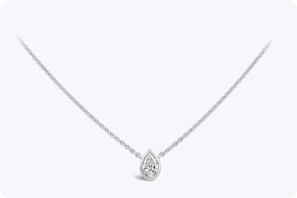 1.02 Carats Pear Shape Diamond Solitaire Bezel Set Pendant Necklace in White Gold