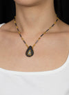 Gurhan Gold Hammered Imperial Diamond Finish Blackened Silver Tear Drop Necklace