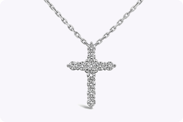 3.39 Carats Total Round Brilliant Cut Diamond Cross Pendant Necklace in White Gold