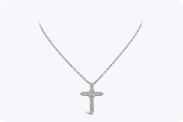 3.39 Carats Total Round Brilliant Cut Diamond Cross Pendant Necklace in White Gold