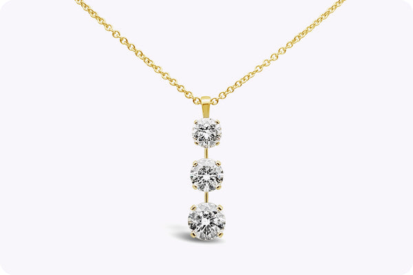 7.05 Carats Round Brilliant Cut Diamond Three-Stone Journey Pendant Necklace in Yellow Gold