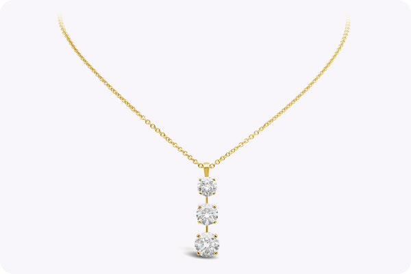 7.05 Carats Round Brilliant Cut Diamond Three-Stone Journey Pendant Necklace in Yellow Gold