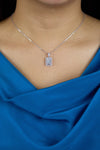 1.25 Carats Total Baguette & Round Cut Diamond Illusion Pendant Necklace in White Gold