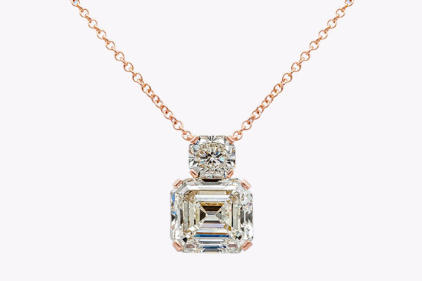 GIA Certified 7.81 Carats Emerald Cut Diamond Pendant Necklace in Rose Gold