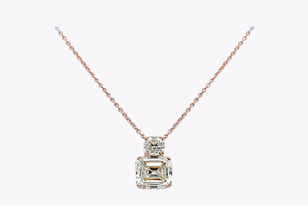 GIA Certified 7.81 Carats Emerald Cut Diamond Pendant Necklace in Rose Gold