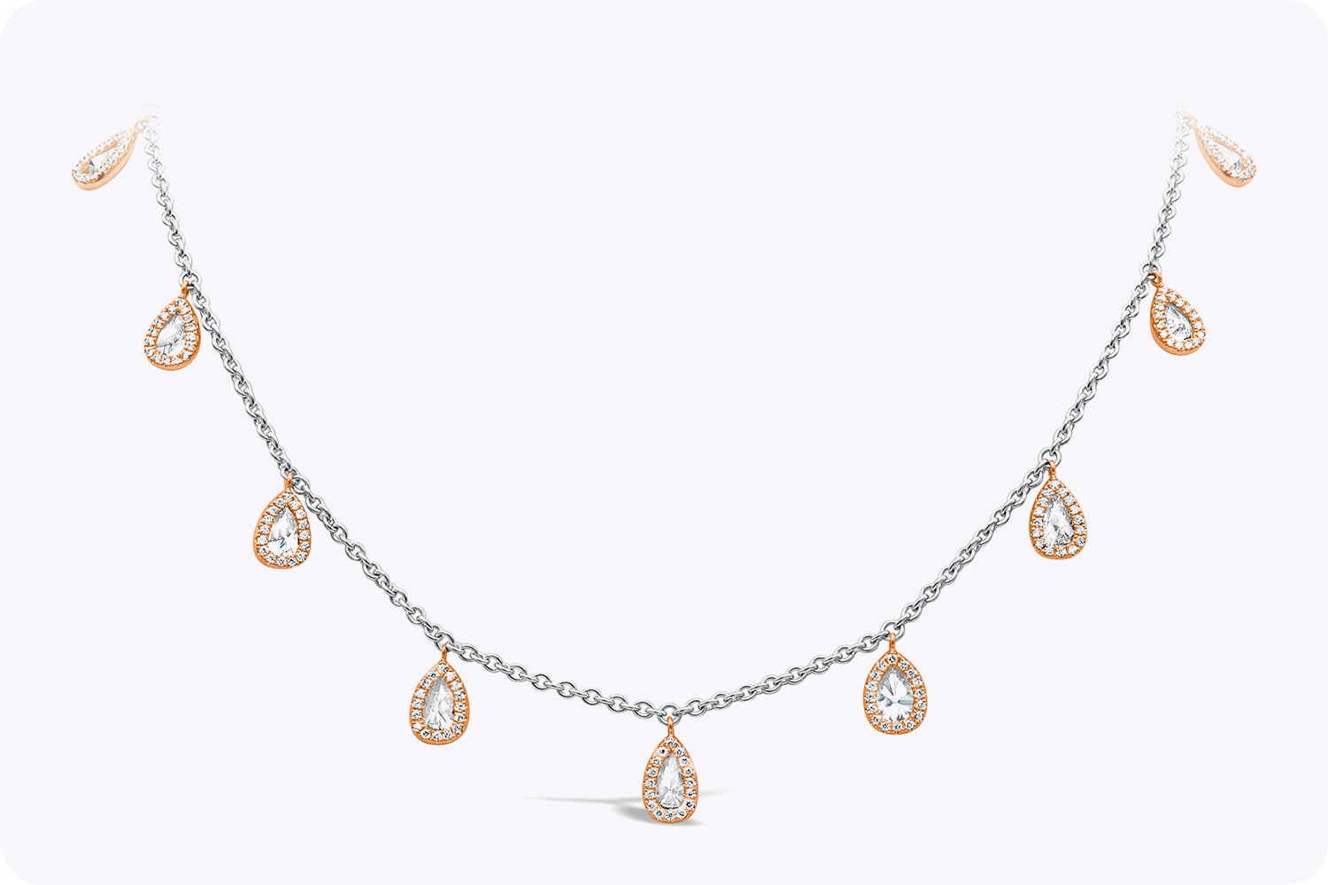 10.28 Carats Total Pear Shape Diamond Double-Sided Fringe Necklace in Rose Gold & Platinum