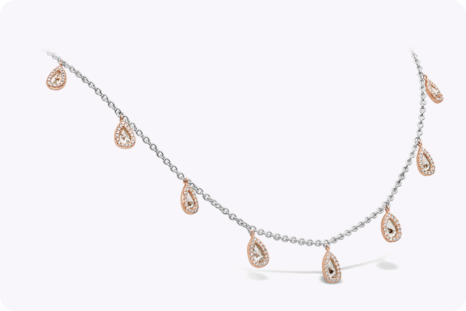 10.28 Carats Total Pear Shape Diamond Double-Sided Fringe Necklace in Rose Gold & Platinum