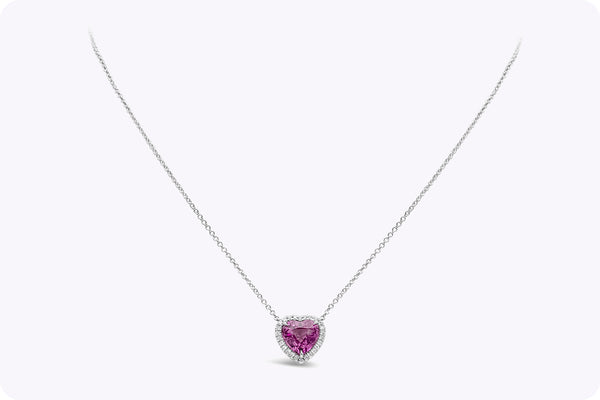 2.92 Carats Heart Shape Pink Sapphire Halo Pendant Necklace with Diamond