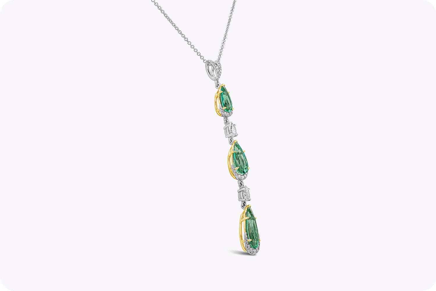 5.50 Carats Total Pear Shape Colombian Emerald & Diamond Pendant Necklace in Yellow Gold & Platinum