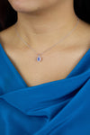 0.73 Carat Total Oval Cut Sapphire & Diamond Halo Pendant Necklace in White Gold