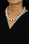 11.02 Carats Total Black Diamonds with Natural White Pearls Necklace in White Gold