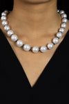 11.02 Carats Total Black Diamond & Natural White Pearl Necklace in White Gold