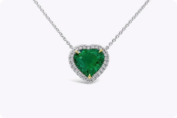 2.33 Carats Colombian Emerald & Diamond Halo Pendant Necklace in Platinum & White Gold