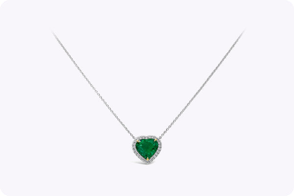 2.33 Carats Colombian Emerald & Diamond Halo Pendant Necklace in Platinum & White Gold