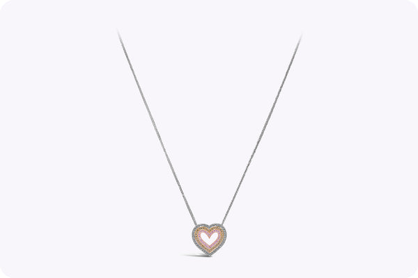 0.49 Carat Total Tri-Color Diamond Heart Pendant Necklace in Tri-Color Gold & Platinum