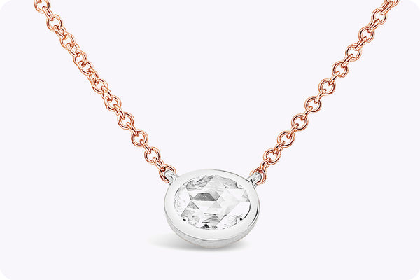 GIA Certified 1.03 Carats Oval Cut Diamond Pendant Necklace in Two-Tone Gold