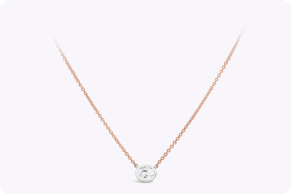 GIA Certified 1.03 Carats Oval Cut Diamond Pendant Necklace in Two-Tone Gold