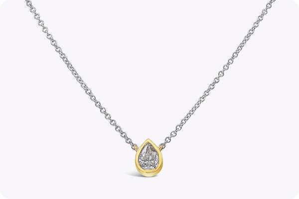 GIA Certified 0.92 Carat Pear Shape Diamond Pendant Necklace in Two-Tone Gold