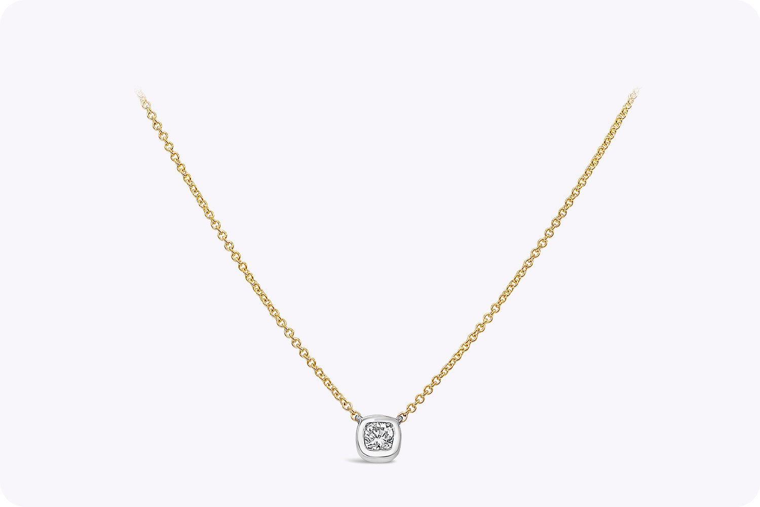 GIA Certified 0.77 Carat Cushion Cut Diamond Pendant Necklace in Two-Tone Gold