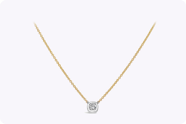 GIA Certified 0.77 Carat Cushion Cut Diamond Pendant Necklace in Two-Tone Gold