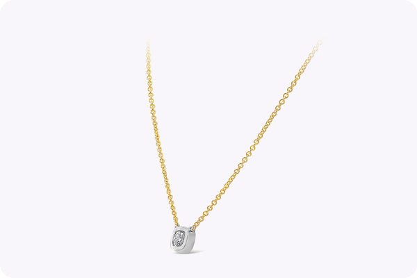 GIA Certified 0.77 Carat Cushion Cut Diamond Pendant Necklace in Two-Tone Gold