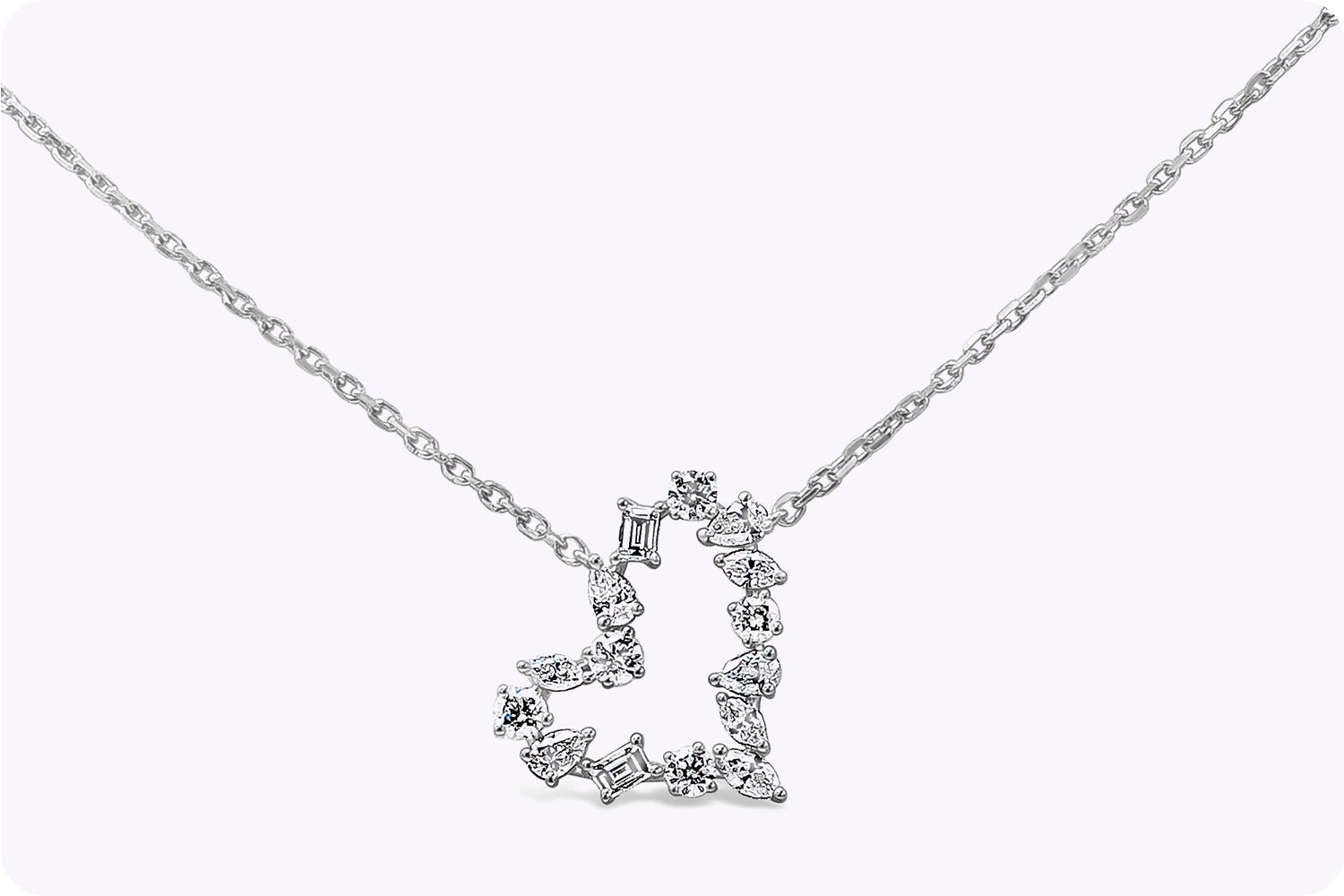 0.79 Carat Total Fancy Cut Heart Shape Pendant Necklace in White Gold