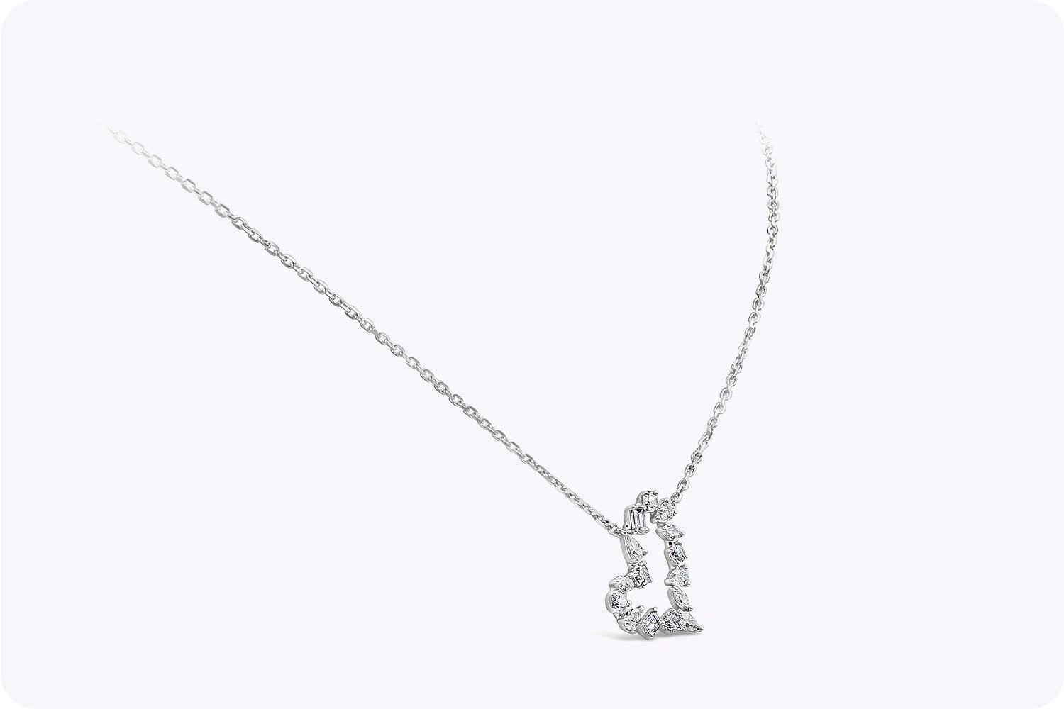 0.79 Carat Total Fancy Cut Heart Shape Pendant Necklace in White Gold