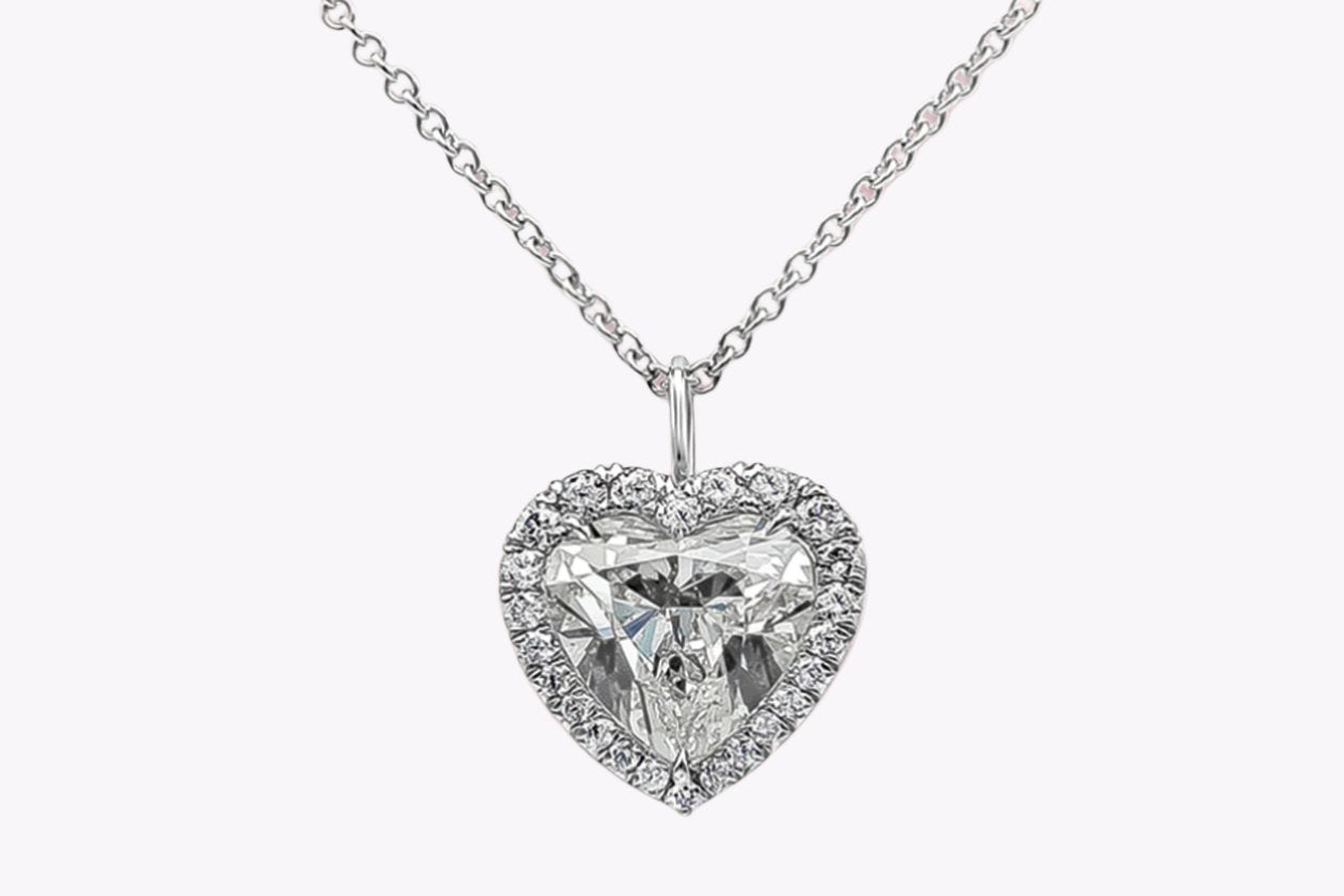 GIA Certified 5.01 Carats Heart Shape Diamond Halo Pendant Necklace in Platinum