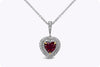 GIA Certified 1.52 Carats Heart Cut Ruby Halo Pendant Necklace with Diamonds