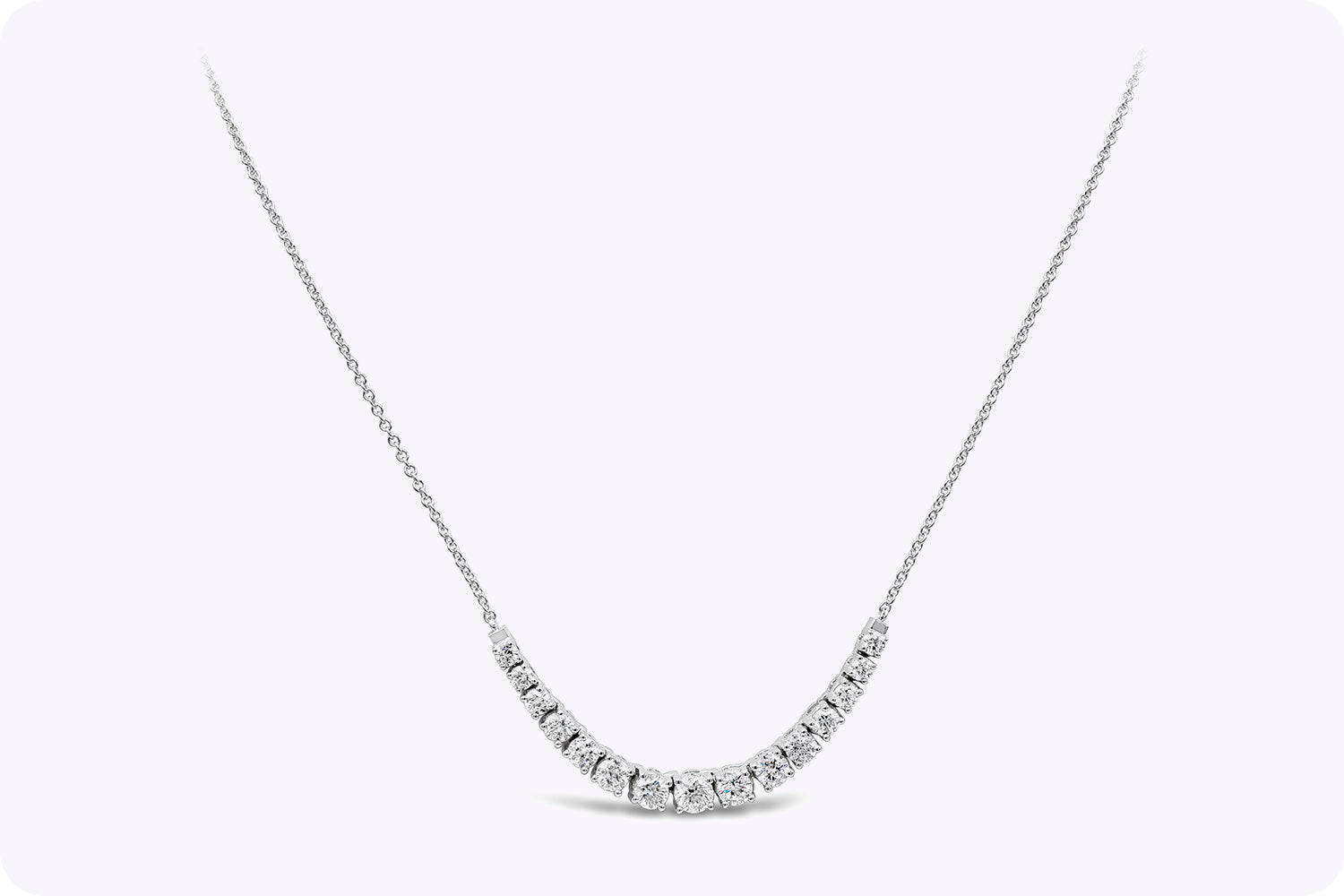 2.70 Carats Total Graduating Round Brilliant Cut Diamond Necklace in White Gold