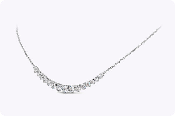 2.85 Carats Total Graduating Round Brilliant Cut Diamond Necklace in White Gold