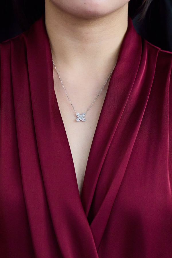 0.30 Carat Total Marquise Cut Diamond Halo Pendant Necklace in White Gold