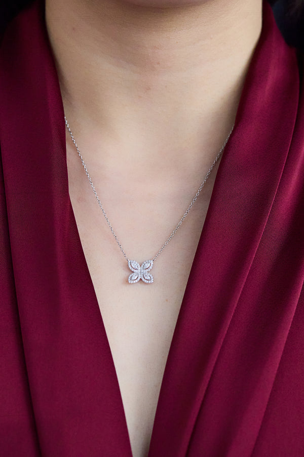 0.30 Carat Total Marquise Cut Diamond Halo Pendant Necklace in White Gold