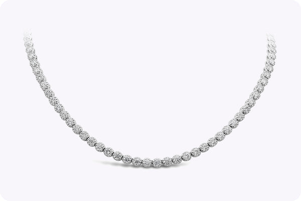 13.27 Carats Total Round Brilliant Cut Diamond Tennis Necklace in White Gold