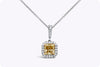 1.04 Carats Radiant Cut Yellow Diamond Halo Pendant Necklace in Two-Tone Gold