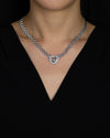 1.05 Carats Total Brilliant Round Cut Diamond Heart Shape Halo Pendant Necklace in White Gold