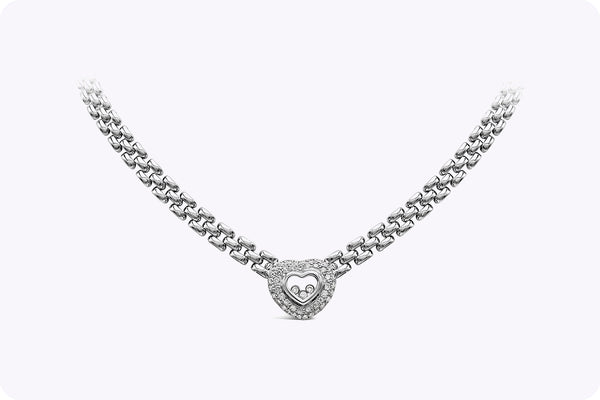 1.05 Carats Total Brilliant Round Cut Diamond Heart Shape Halo Pendant Necklace in White Gold