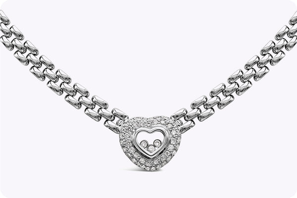 1.05 Carats Total Brilliant Round Cut Diamond Heart Shape Halo Pendant Necklace in White Gold