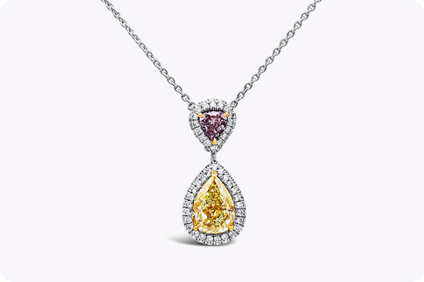 GIA Certified 1.94 Carats Total Pear Shape Diamond Pendant Necklace in Platinum