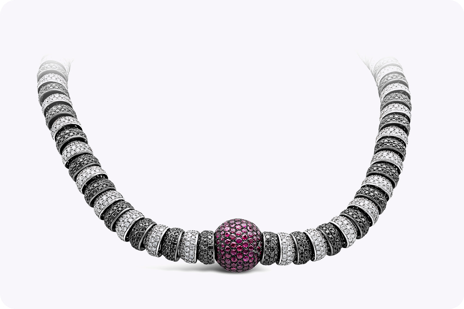 DeGrisogono 43.44 Carats Total Black & White Diamond Collar Necklace in White Gold