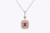 GIA Certified 1.01 Carats Radiant Cut Purple Pink Diamond Pendant Necklace in Yellow Gold & Platinum